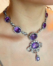 Victorian Necklace 90ct Amethyst 17.25ct Diamond 14k Gold SilverAppraisal (4899)
