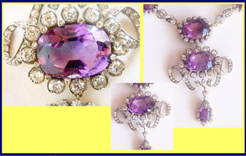 Victorian Necklace 90ct Amethyst 17.25ct Diamond 14k Gold SilverAppraisal (4899)