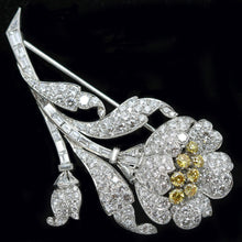 Antique Art Deco Brooch Yellow & White Diamonds Platinum w Certificate (5207)