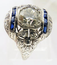 Art Deco Engagement Wedding Ring Diamond Platinum Sapphires w Appraisal (5499)