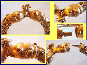 Antique Vintage Bangle Bracelet 22k Gold Elephant Heads Mughal India (4930)