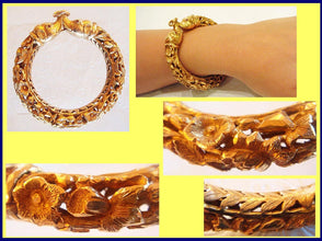 Antique Vintage Bangle Bracelet 22k Gold Elephant Heads Mughal India (4930)