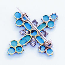 Antique Victorian Cross Brooch Gold Turquoise Diamonds 19th century (6785)