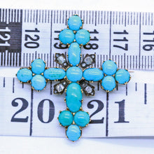 Antique Victorian Cross Brooch Gold Turquoise Diamonds 19th century (6785)