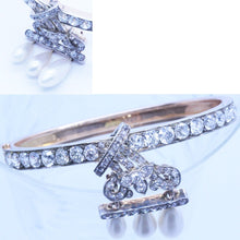Antique Victorian Bangle Gold Diamonds Natural Pearls w Certificate (6786)