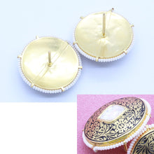 Antique Vintage Earrings 22k Gold Pearl White Sapphire Enamel Punjab India (6804)
