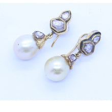 Vintage Earrings Gold Pearls Diamonds Enamel India Dangle ear pendants (6810)