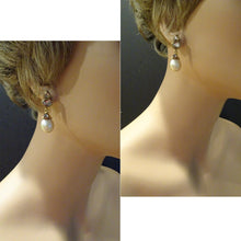 Vintage Earrings Gold Pearls Diamonds Enamel India Dangle ear pendants (6810)