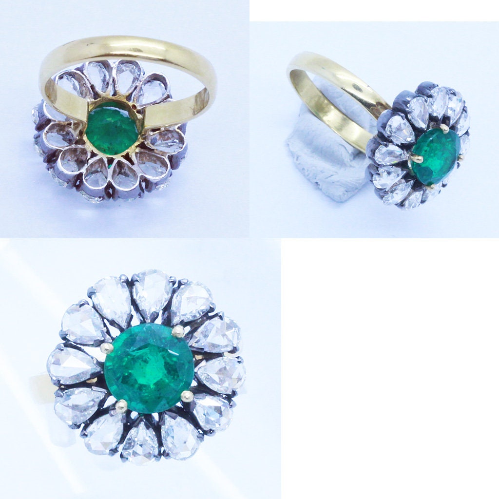 Vintage Ring 22k Gold Emerald Diamonds Mid1900s Golconda India w Appraisal (6818