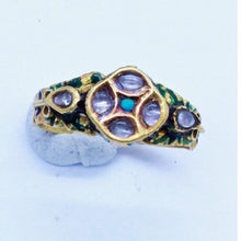 Antique Ring 20k Gold Enamel Turquoise Gems Rajastan India Unisex Man Woman(6820)