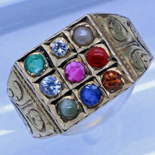 Antique Navaratna Ring 20k Gold Gems Diamond Amulet Unisex India (6823)
