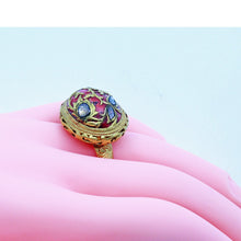 Antique Ring 22k Gold large Natural Crl Cabochon Diamonds Unisex India (6828)