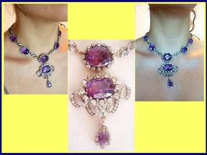 Victorian Necklace 90ct Amethyst 17.25ct Diamond 14k Gold SilverAppraisal (4899)