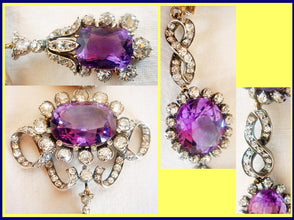 Victorian Necklace 90ct Amethyst 17.25ct Diamond 14k Gold SilverAppraisal (4899)