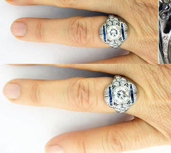 Art Deco Engagement Wedding Ring Diamond Platinum Sapphires w Appraisal (5499)