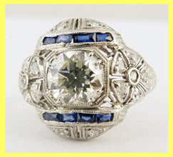 Art Deco Engagement Wedding Ring Diamond Platinum Sapphires w Appraisal (5499)