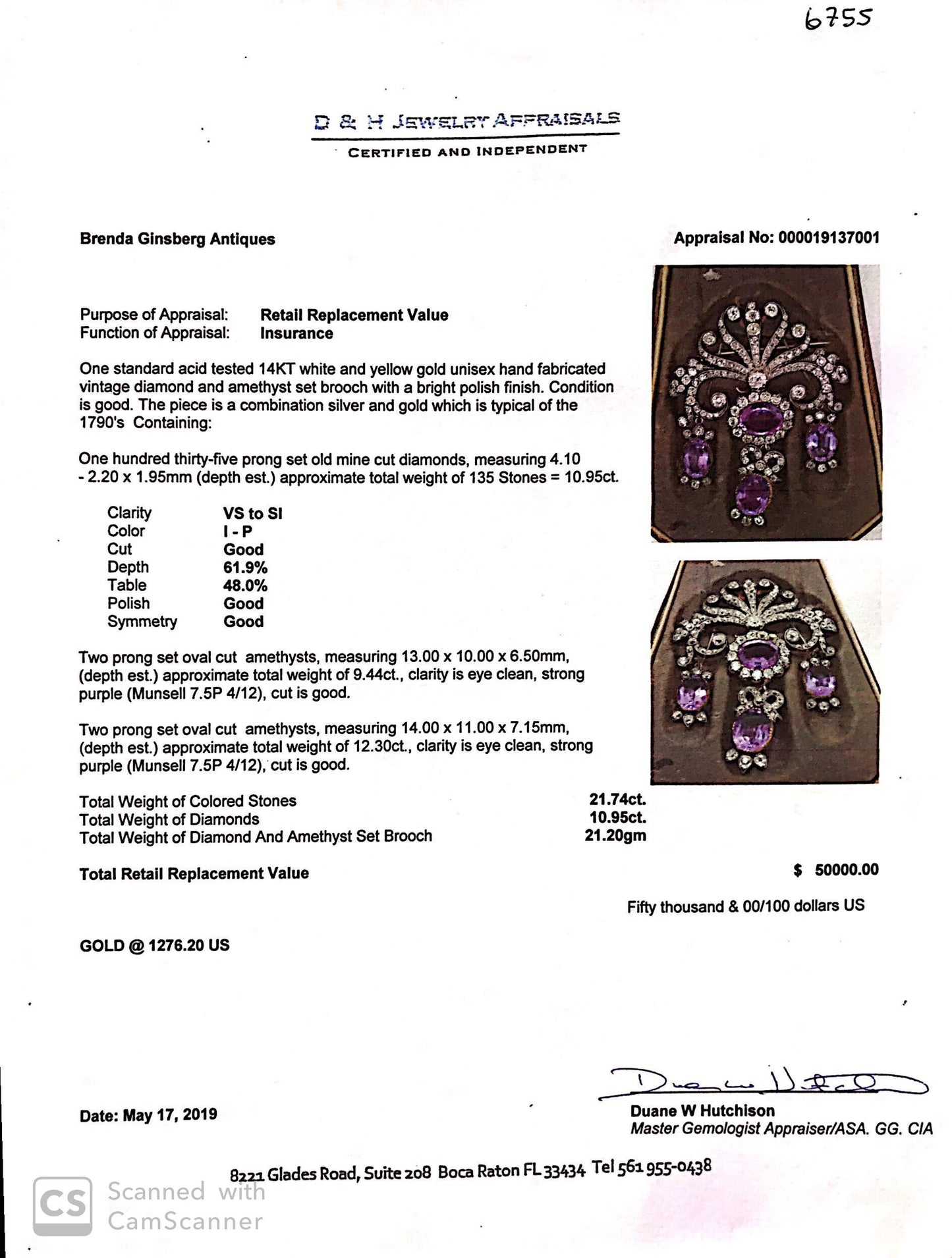 Georgian Brooch Detachable Pendant Earrings Diamond Amethyst Gold Set (6755