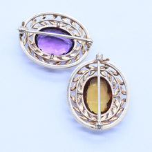 Antique Edwardian Pair Brooches 14k Gold Pearls Amethyst Citrine SOLINGER (6853)
