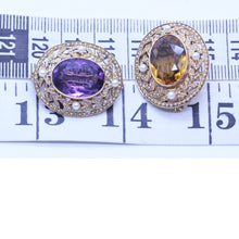 Antique Edwardian Pair Brooches 14k Gold Pearls Amethyst Citrine SOLINGER (6853)