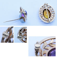 Antique Edwardian Pair Brooches 14k Gold Pearls Amethyst Citrine SOLINGER (6853)