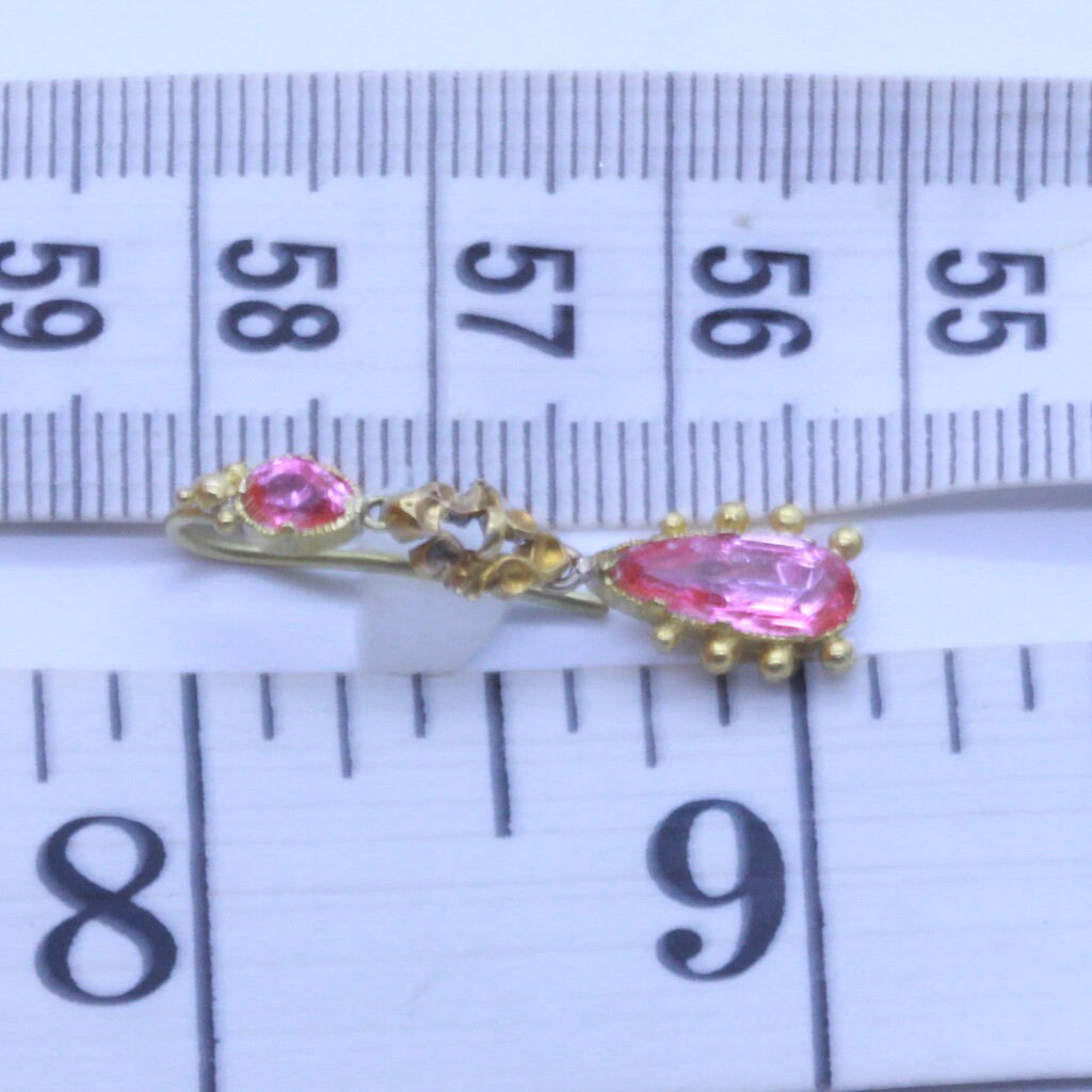 Antique Georgian Earrings Dangle 15ct Gold Pink Topaz C1800 England (6855)