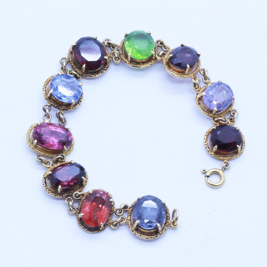 Antique Victorian Edwardian Bracelet 18k Gold Sapphires and Spinels (6857)