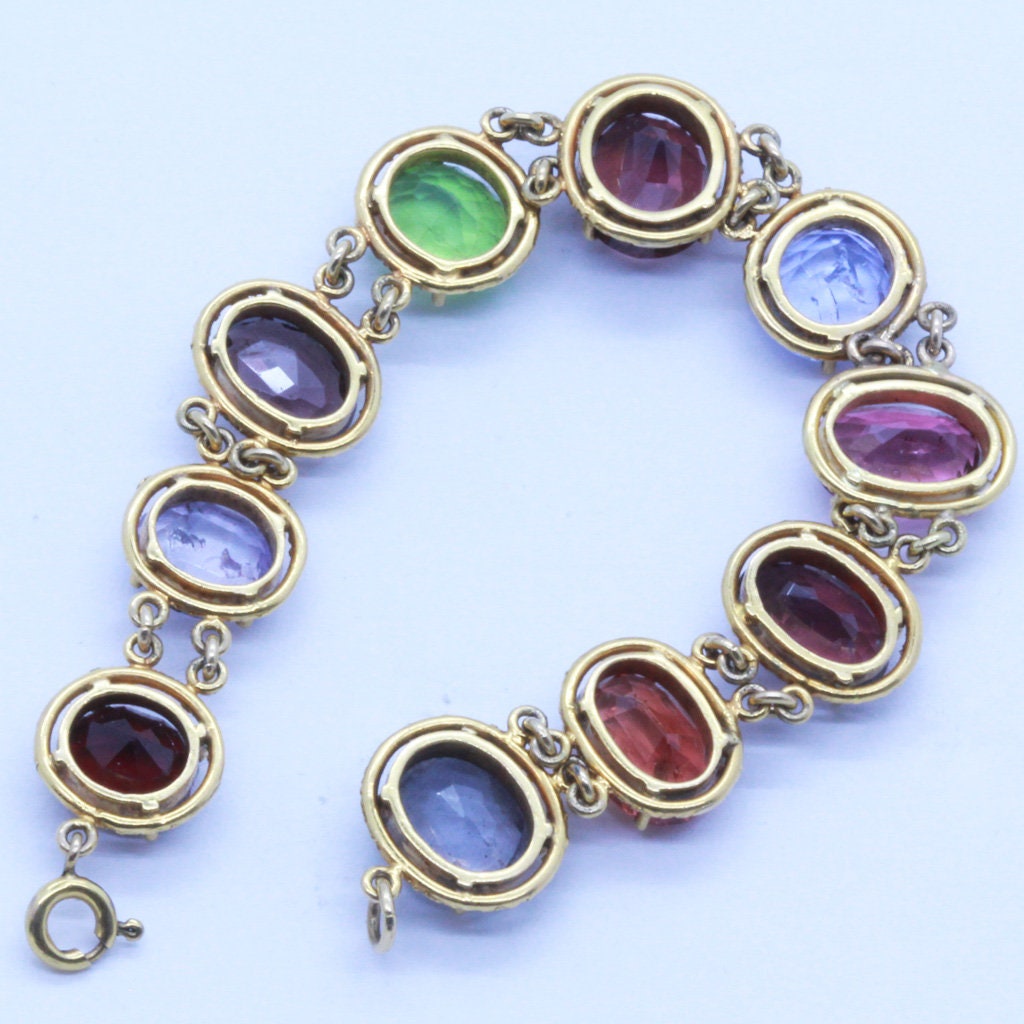 Antique Victorian Edwardian Bracelet 18k Gold Sapphires and Spinels (6857)