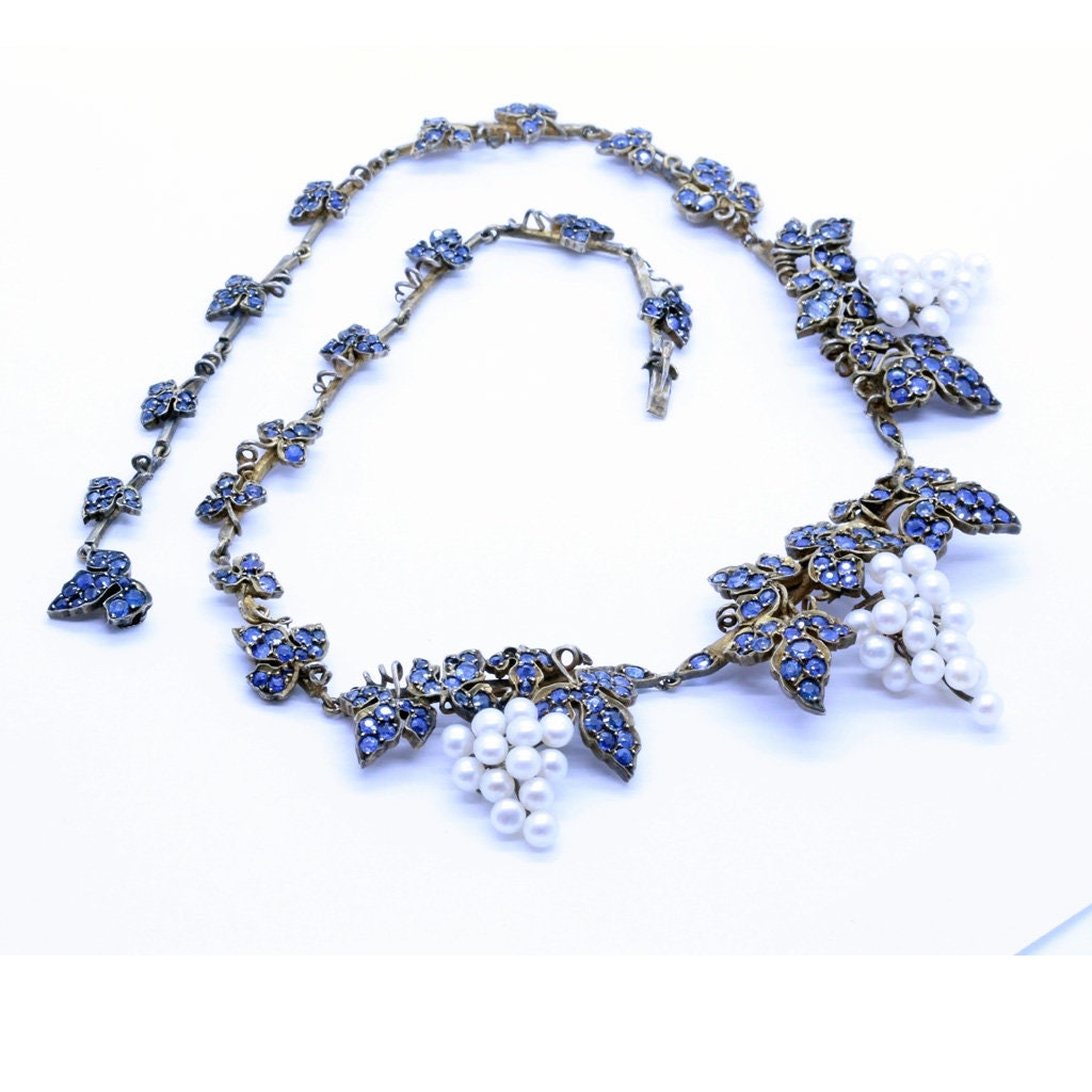 Mario Buccellati Vintage Necklace Sapphires Pearls Gold Silver Grapes Vine(6860)