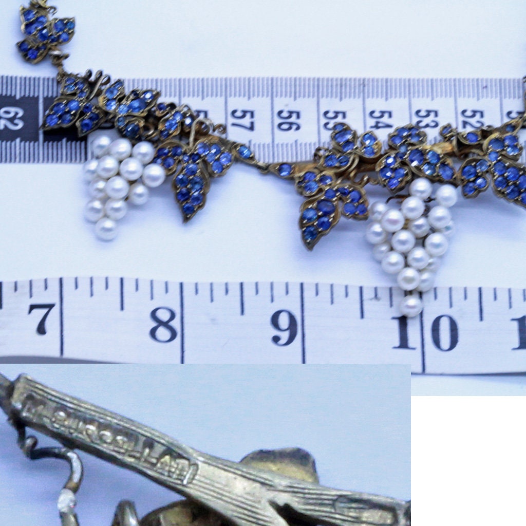 Mario Buccellati Vintage Necklace Sapphires Pearls Gold Silver Grapes Vine(6860)