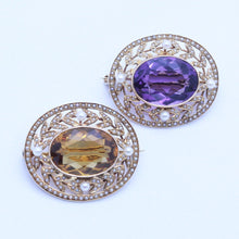 Antique Edwardian Pair Brooches 14k Gold Pearls Amethyst Citrine SOLINGER (6853)