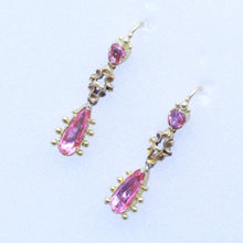 Antique Georgian Earrings Dangle 15ct Gold Pink Topaz C1800 England (6855)