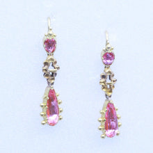 Antique Georgian Earrings Dangle 15ct Gold Pink Topaz C1800 England (6855)