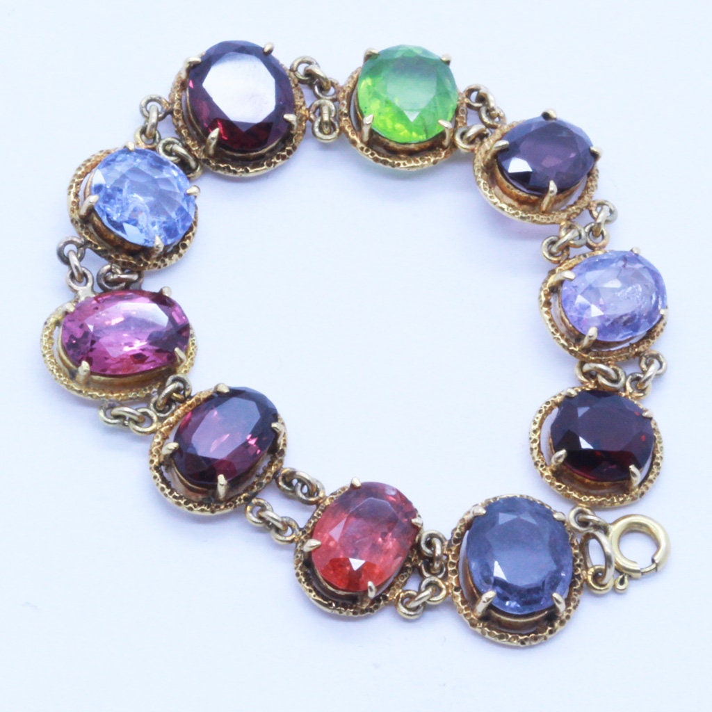 Antique Victorian Edwardian Bracelet 18k Gold Sapphires and Spinels (6857)