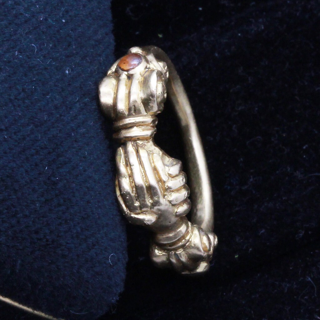 Antique Georgian Fede Friendship Ring 18k Gold clasped hands Unisex (6873)