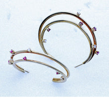 Vintage Tiffany and Co Hoop Earrings 18k Gold Rubies Diamonds c1995  (6875)