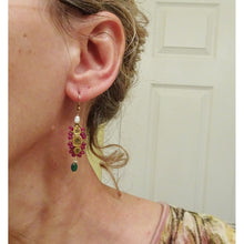 Antique Earrings 18-22k Gold Diamonds Emeralds Rubies Pearls Indian 19C (6817)