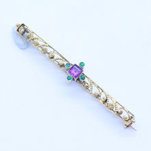 Antique Etruscan Revival Brooch Gold Demantoid Garnets Amethyst Unisex (6851)