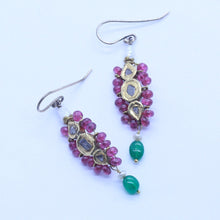 Antique Earrings 18-22k Gold Diamonds Emeralds Rubies Pearls Indian 19C (6817)