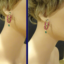 Antique Earrings 18-22k Gold Diamonds Emeralds Rubies Pearls Indian 19C (6817)