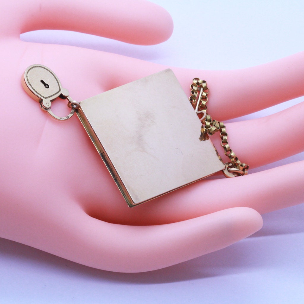 Antique Georgian Picture Locket Pendant Fob w Lock, Key 18k Gold Unisex (6876)