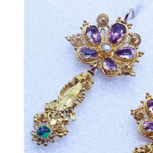 Antique Georgian Earrings 15ct Gold Emeralds Amethysts Pearls Cannetille (6709)