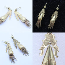 Antique Victorian Earrings 15ct Gold Engraving Tassels Filigree Granulation(6889)
