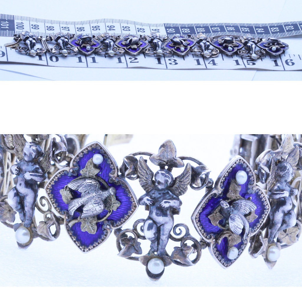 Antique Bracelet Gold Silver Enamel Pearls Signed Froment-Meurice c1850 (6893)