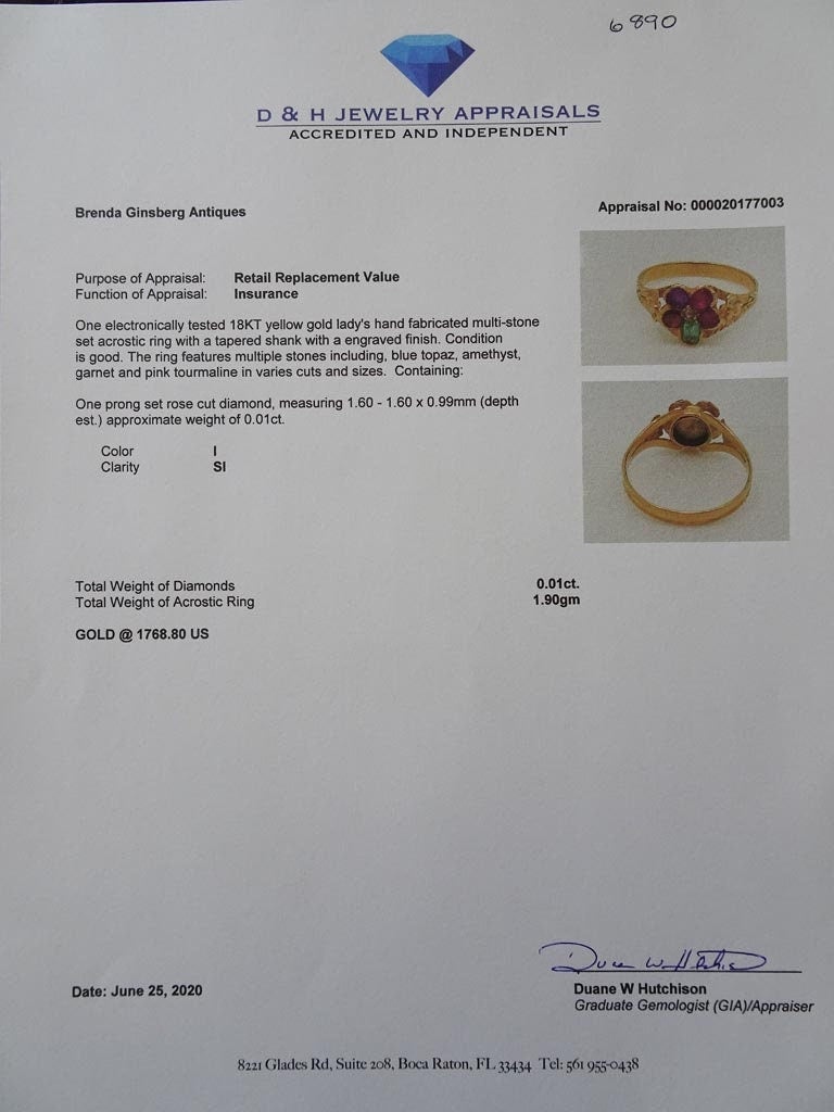Antique Victorian Acrostic REGARD Ring 18k Gold Gems Romantic w Appraisal (6890)