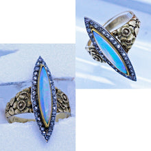 Antique Art Nouveau Ring 8k Gold Platinum Diamonds Opal w Appraisal (6899)