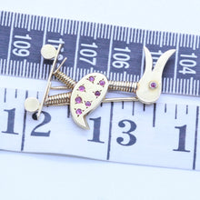 LACLOCHE Vintage Clip Brooch 18k Gold Rubies Duck Toy circa 1940's  (6885)