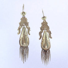 Antique Victorian Earrings 15ct Gold Engraving Tassels Filigree Granulation(6889)