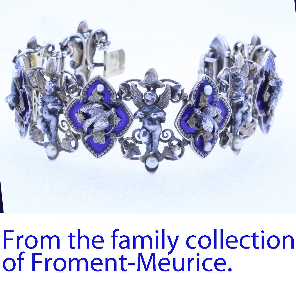 Antique Bracelet Gold Silver Enamel Pearls Signed Froment-Meurice c1850 (6893)