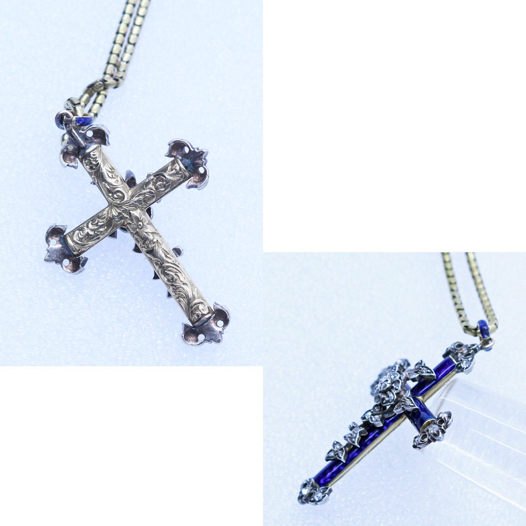 Victorian Necklace Pendant Cross Slide Locket Heart Gold Diamonds Enamel (6902)