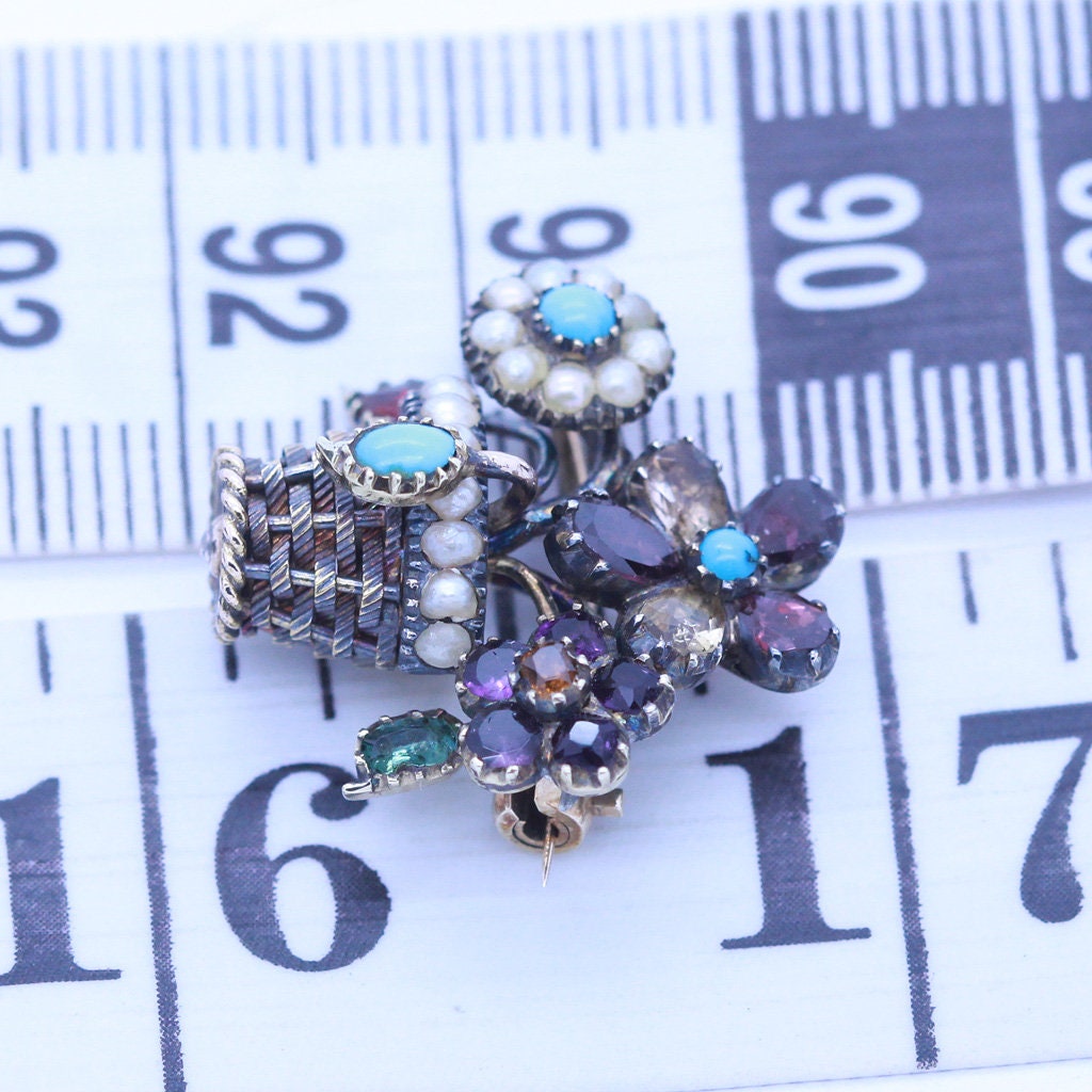 Georgian Regency Giardinetto Brooch Gold Silver Pearls Turquoise and Gems (6903)